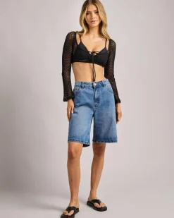 Tops*Ava And Ever Layla Crochet Tie Up Long Sleeve Top Black
