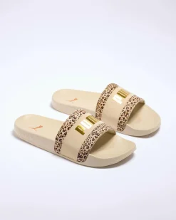 Slides*Puma Leadcat 2.0 Animal Flair Slide Sandals Alpine Snow-puma Gold