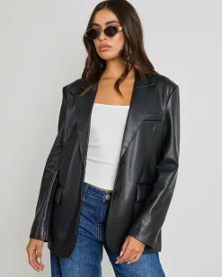 Jackets & Coats*Ava And Ever Lenny Oversized Faux Leather Blazer Black
