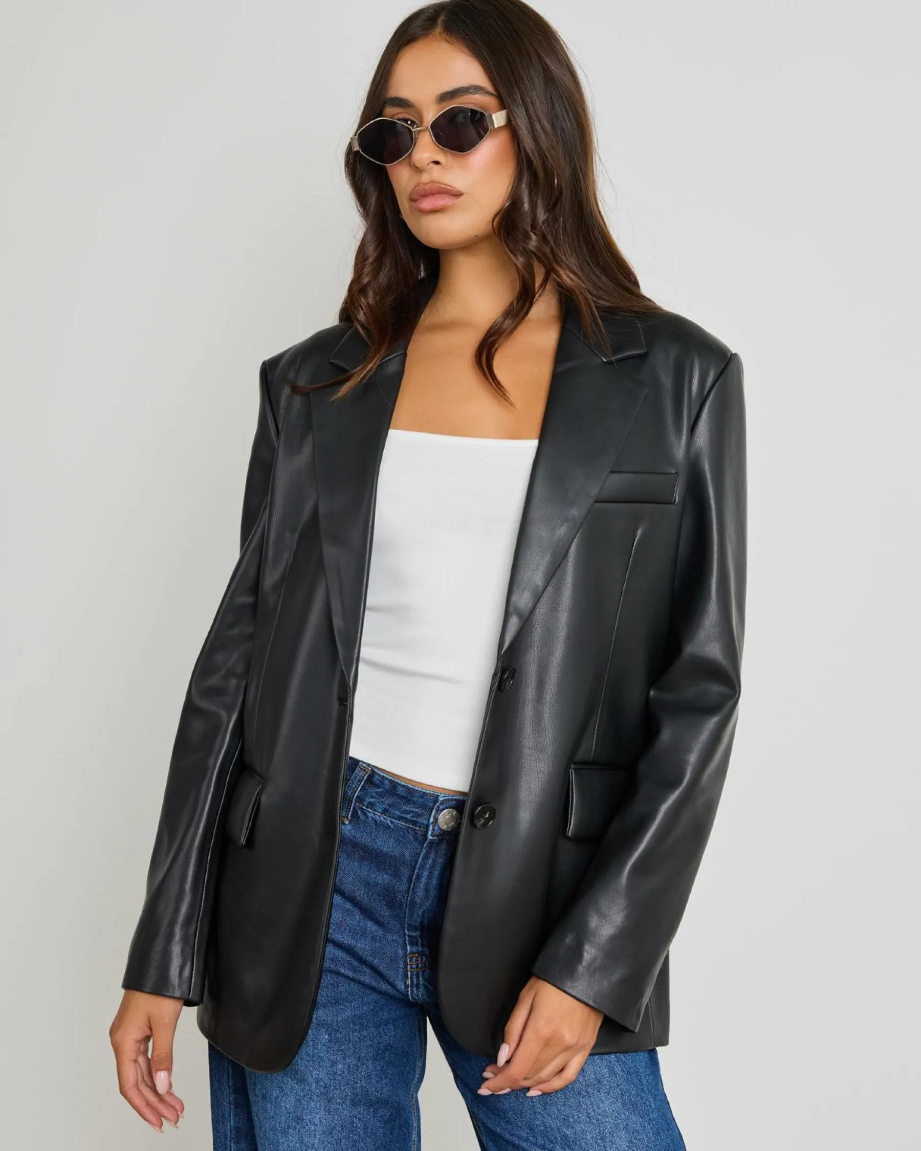 Jackets & Coats*Ava And Ever Lenny Oversized Faux Leather Blazer Black