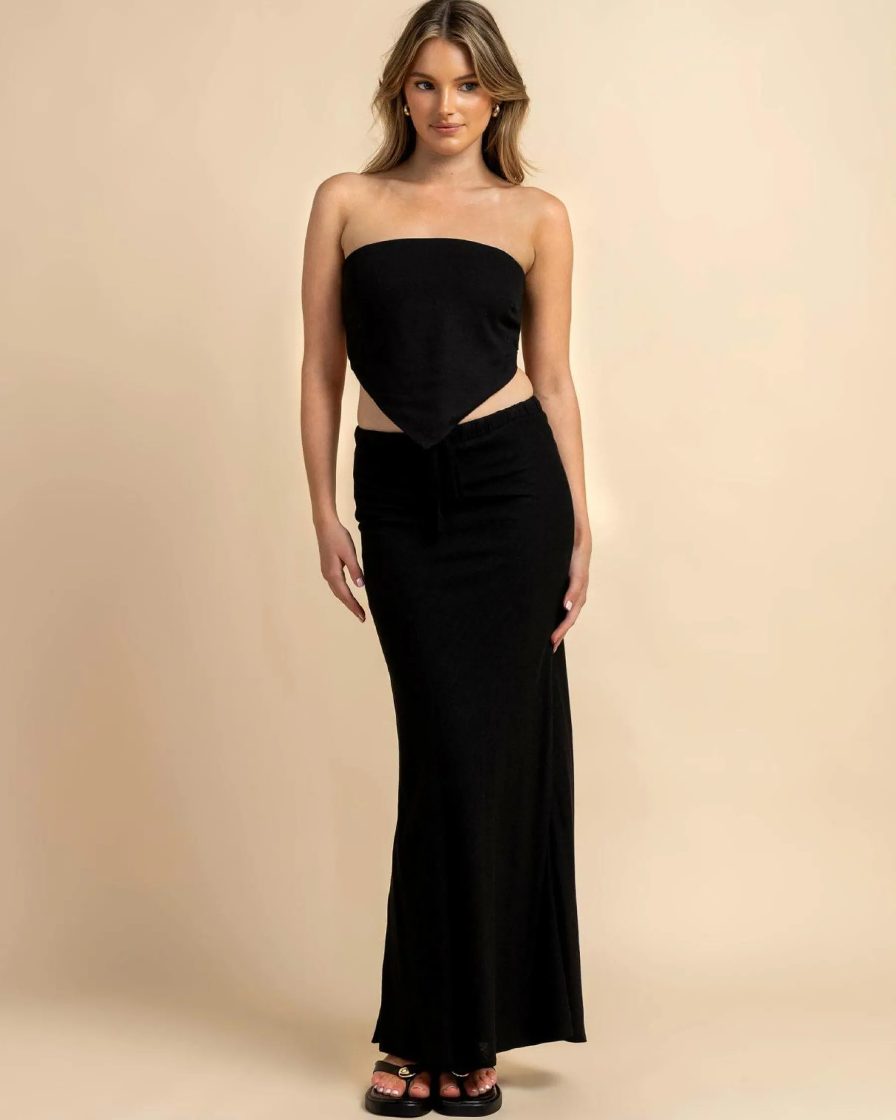 Sets|Linen Blend*Mooloola Lisa Hawaii Tube Top Black