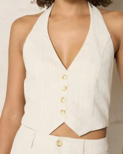 Discount Liv Stripe Halter Top Women Sets|Linen Blend