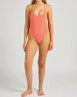 One Pieces*Rhythm Lola Check Cross Back One Piece Swimsuit Red