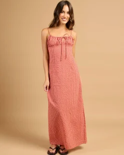 Dresses*Rhythm Lola Check Gathe Maxi Dress Red