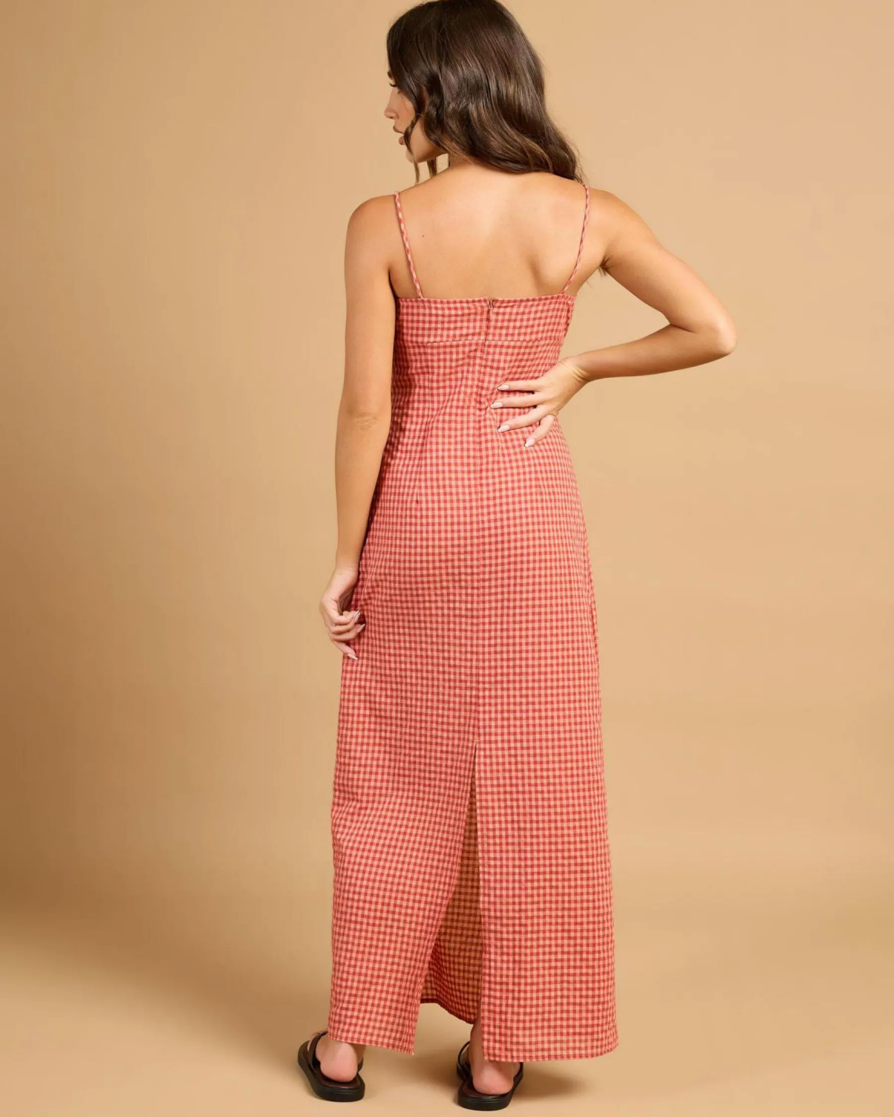 Dresses*Rhythm Lola Check Gathe Maxi Dress Red