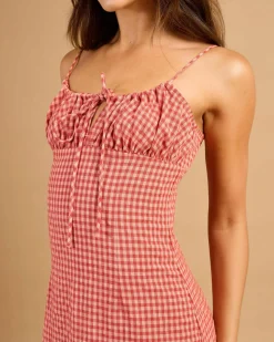 Dresses*Rhythm Lola Check Gathe Maxi Dress Red