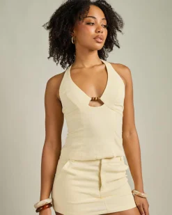 Sets|Linen Blend*Mooloola Lola Vanessa Halter Top Butter