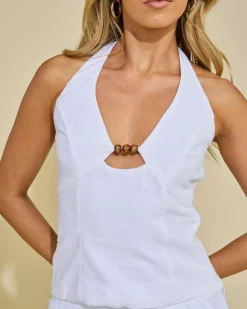 Sets|Linen Blend*Mooloola Lola Vanessa Halter Top White
