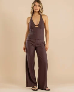 Sets|Linen Blend*Mooloola Lola Vanessa Halter Top Espresso