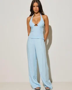 Sets|Linen Blend*Mooloola Lola Vanessa Halter Top Light Blue