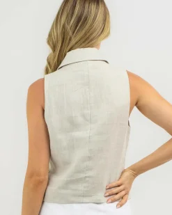 Linen Blend|Tops*Paper Heart Lolet Linen Vest Natural