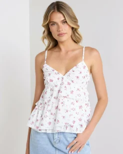 Tops*Mooloola Lotti Frill Top Pink/white Floral