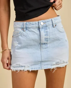 Denim|Bottoms*DESU Lucia Denim Skort Blasted Distressed Light Blue