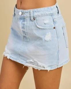 Denim|Bottoms*DESU Lucia Denim Skort Blasted Distressed Light Blue