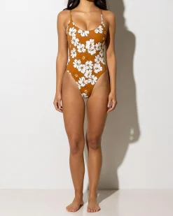 One Pieces*Rhythm Lulu Floral Cross Back One Piece Swimsuit Caramel