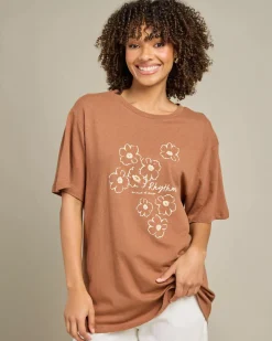 Best Lulu Floral Oversized T-Shirt Women Linen Blend|Tops