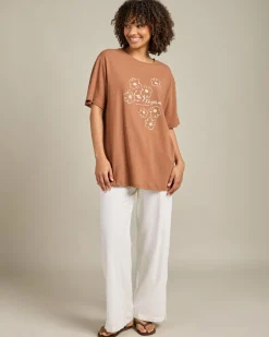 Best Lulu Floral Oversized T-Shirt Women Linen Blend|Tops
