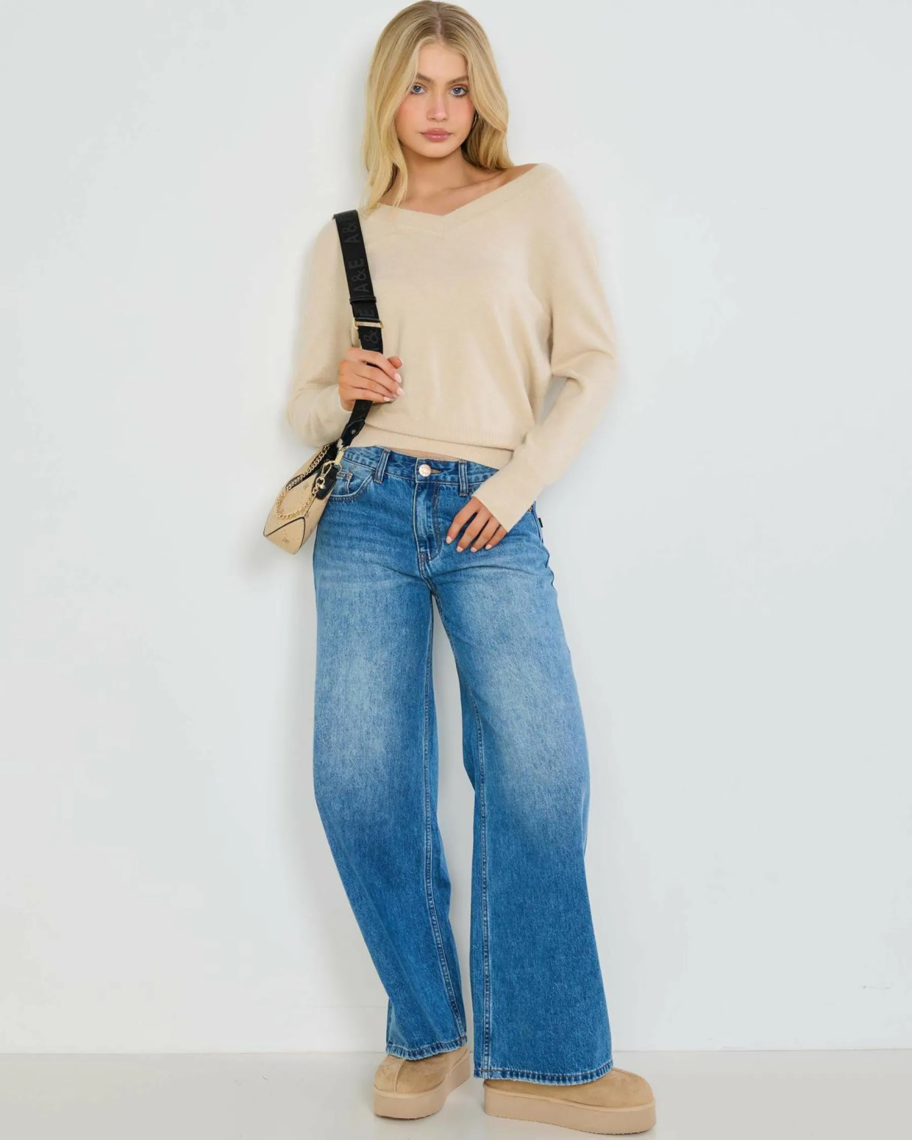 Knitwear|Jumpers & Hoodies*Mooloola Lydia V Neck Knit Jumper Natural Marle