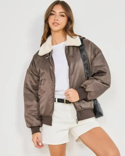 Jackets & Coats*Ava And Ever Malibu Bomber Jacket Chocolate