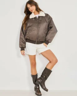 Jackets & Coats*Ava And Ever Malibu Bomber Jacket Chocolate
