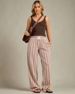 Bottoms*Ava And Ever Manny Pants Brown Stripe