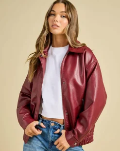 Maverick Faux Leather Bomber Jacket Women Jackets & Coats