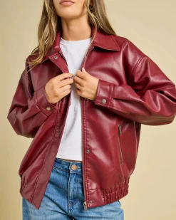 Maverick Faux Leather Bomber Jacket Women Jackets & Coats