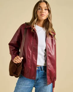 Maverick Faux Leather Bomber Jacket Women Jackets & Coats