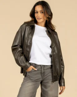 Jackets & Coats*Ava And Ever Maverick Faux Leather Bomber Jacket Vintage Brown
