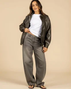 Jackets & Coats*Ava And Ever Maverick Faux Leather Bomber Jacket Vintage Brown