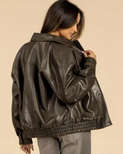 Jackets & Coats*Ava And Ever Maverick Faux Leather Bomber Jacket Vintage Brown