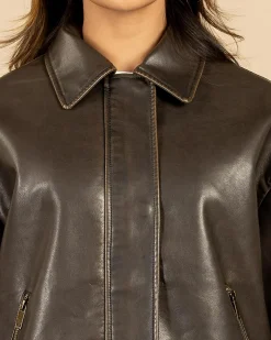 Jackets & Coats*Ava And Ever Maverick Faux Leather Bomber Jacket Vintage Brown
