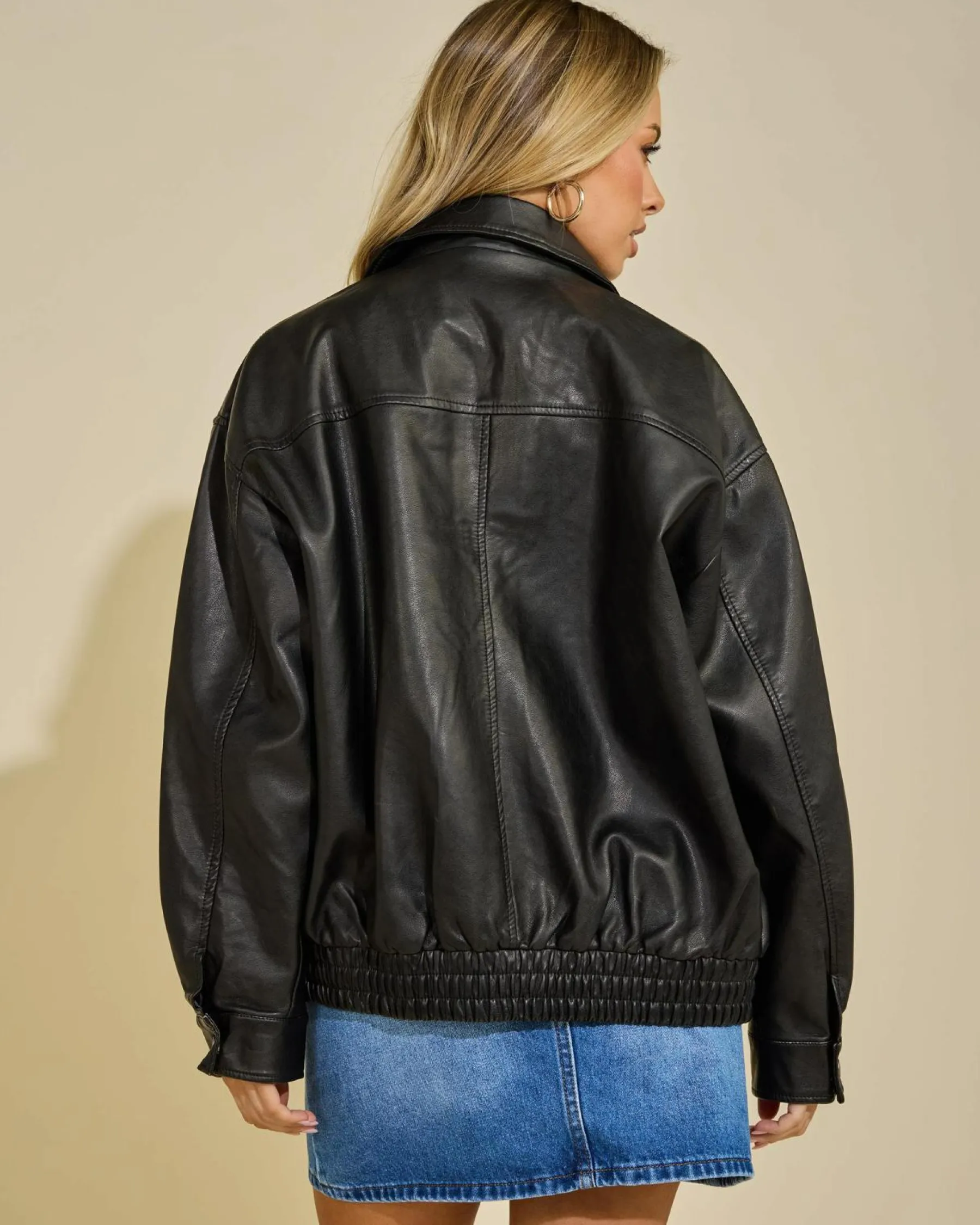 Jackets & Coats*Ava And Ever Maverick Faux Leather Bomber Jacket Vintage Black