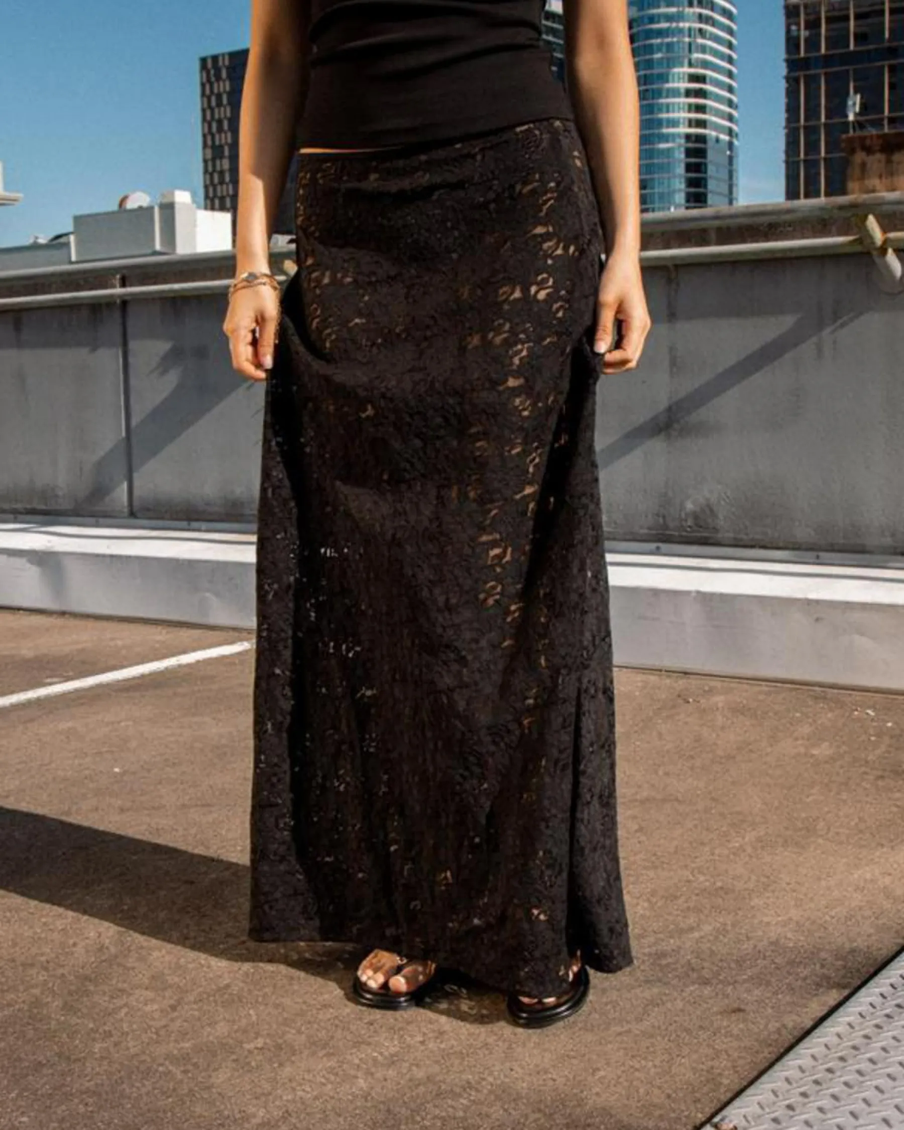 Bottoms*Mooloola Meli French Lace Maxi Skirt Black