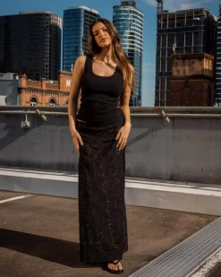 Bottoms*Mooloola Meli French Lace Maxi Skirt Black