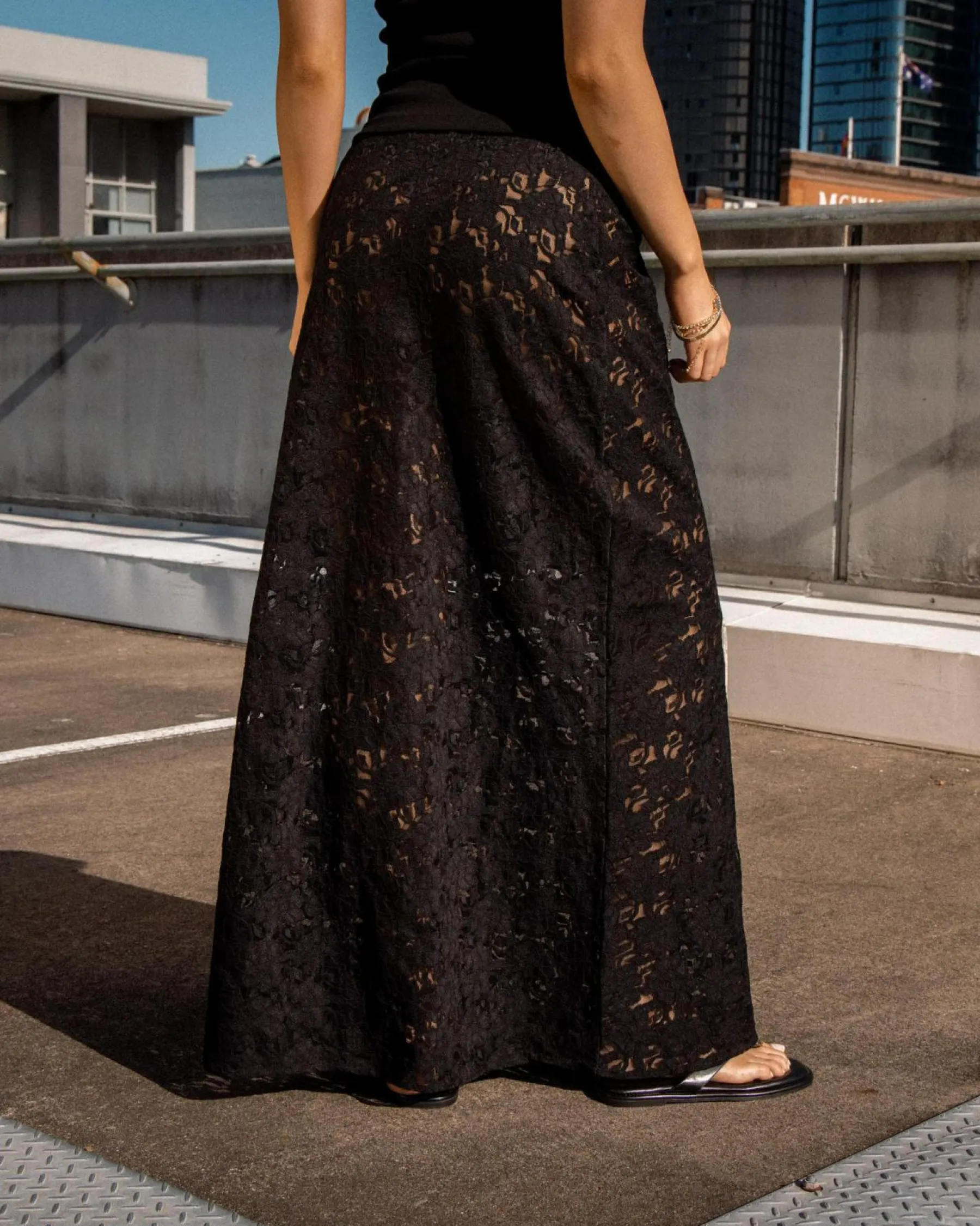 Bottoms*Mooloola Meli French Lace Maxi Skirt Black