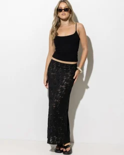 Bottoms*Mooloola Meli French Lace Maxi Skirt Black