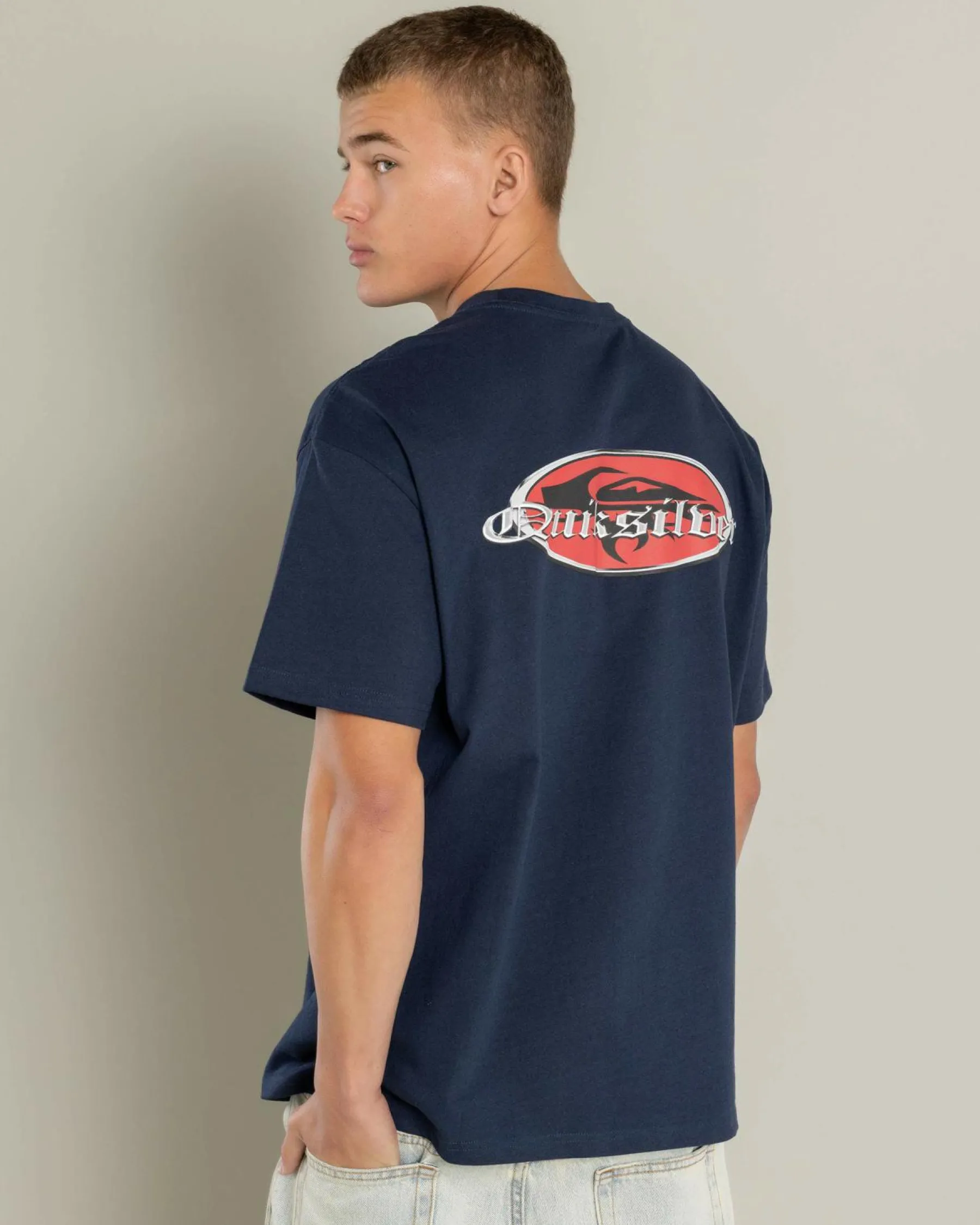 Tops & T-Shirts*Quiksilver Mercury Chrome Old English T-Shirt Black Iris