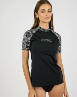 Rash Vests*Rip Curl Mermaid Beach Short Sleeve UPF Rash Vest Black