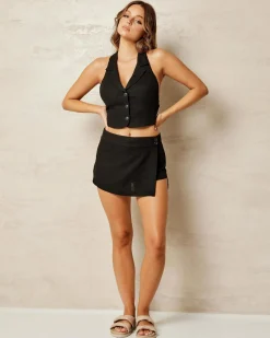 Sets|Linen Blend*Mooloola Mica Hawaii Skort Black