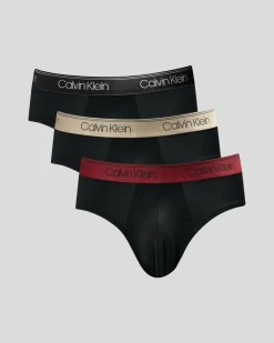 Underwear & Sleepwear*Calvin Klein Micro Stretch Hip Briefs 3 Pack Black W/ Black/syrah/cocoon Wbs