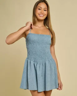 Best Mimi Smocked Mini Dress Women Linen Blend|Dresses