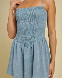 Best Mimi Smocked Mini Dress Women Linen Blend|Dresses