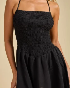 Linen Blend|Dresses*Rusty Mimi Smocked Mini Dress Black