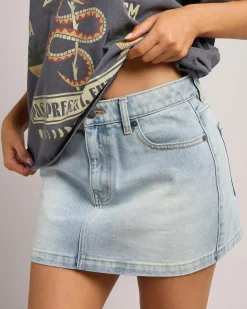 Denim|Bottoms*RVCA Mini Denim Skirt Bleached Indigo