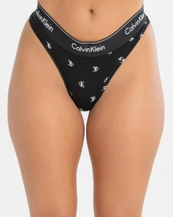 Intimates & Sleepwear*Calvin Klein Modern Cotton Thong Black Diamond Logo Print