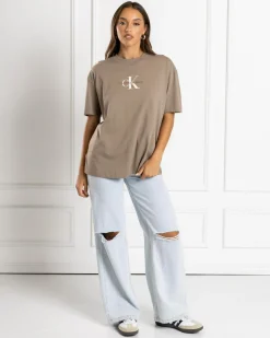 Tops*Calvin Klein Monologo Boyfriend T-Shirt Brindle