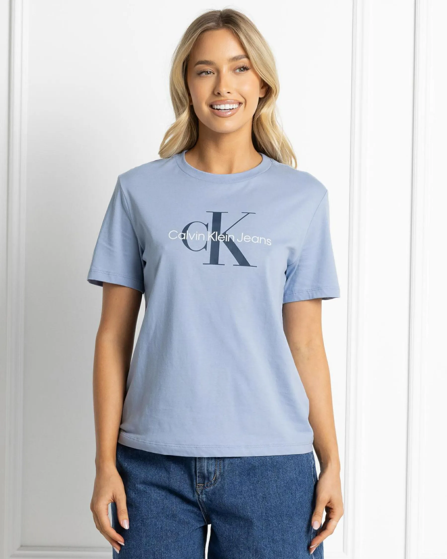 Tops*Calvin Klein Monologo Crew Neck T-Shirt Forever Blue