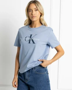 Tops*Calvin Klein Monologo Crew Neck T-Shirt Forever Blue