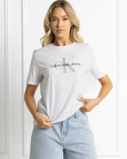 Tops*Calvin Klein Monologo Crew Neck T-Shirt Brilliant White